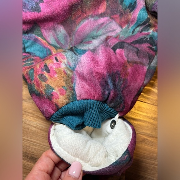 80s Floral Hooded Warm Kids Winter Vintage OnePiece Snowsuit with Hat&Gloves - Picture 10 of 11